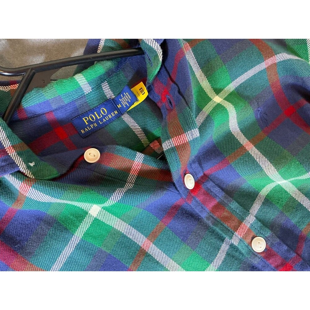 Polo Ralph Lauren Sleepwear Flannel Pajama Top Plaid Sleep Shirt M Tartan
